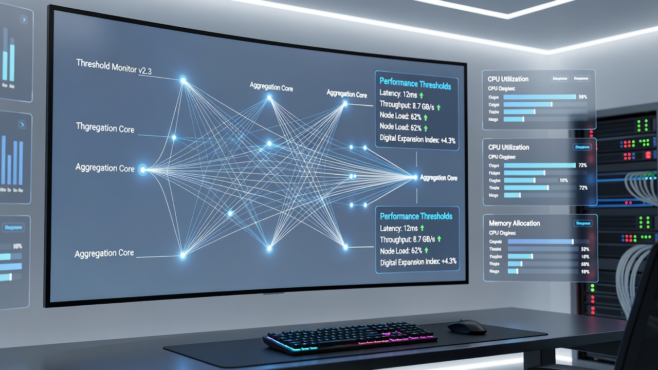 Graph showing performance threshold lines across multiple nodes in a growing digital network